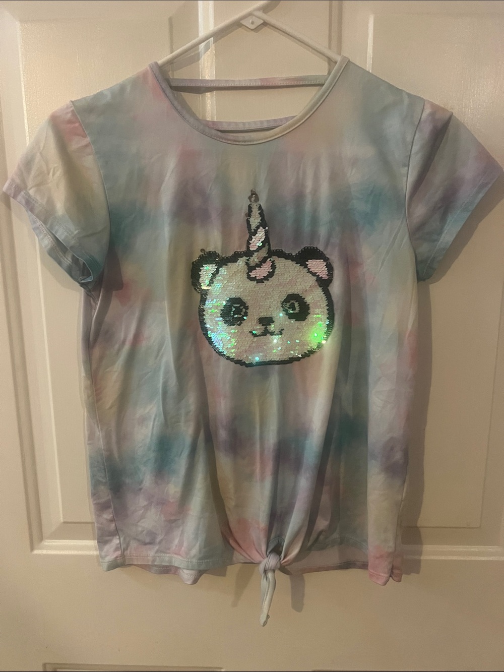 btween Pastel Tie-Dye Unicorn Sequin Knot Front Tee